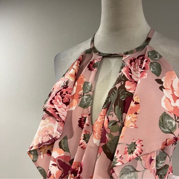 Charlotte Russe Pink and Green Floral halter mini Dress size small - Picture 2 of 11